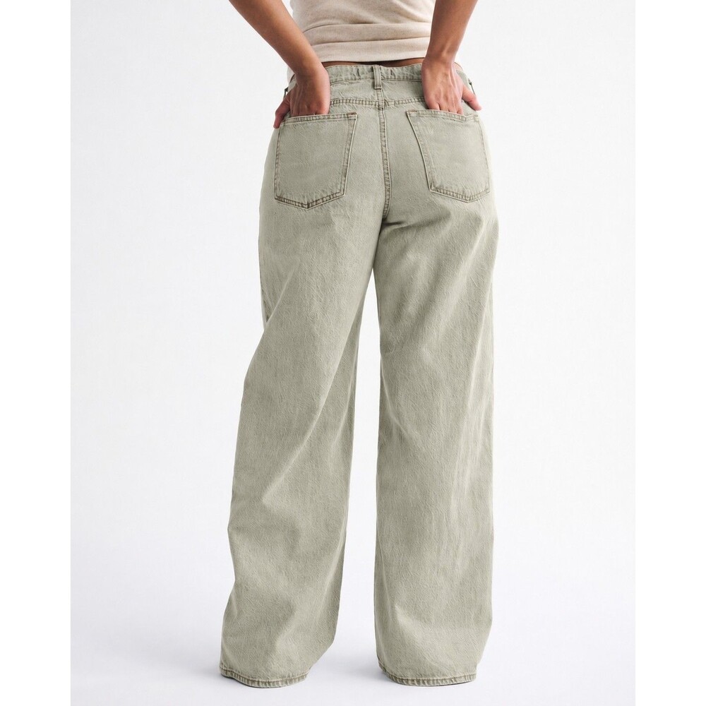 Abercrombie & Fitch Women 34 Beige Low Rise Baggy Jeans Curve Love Straight Leg